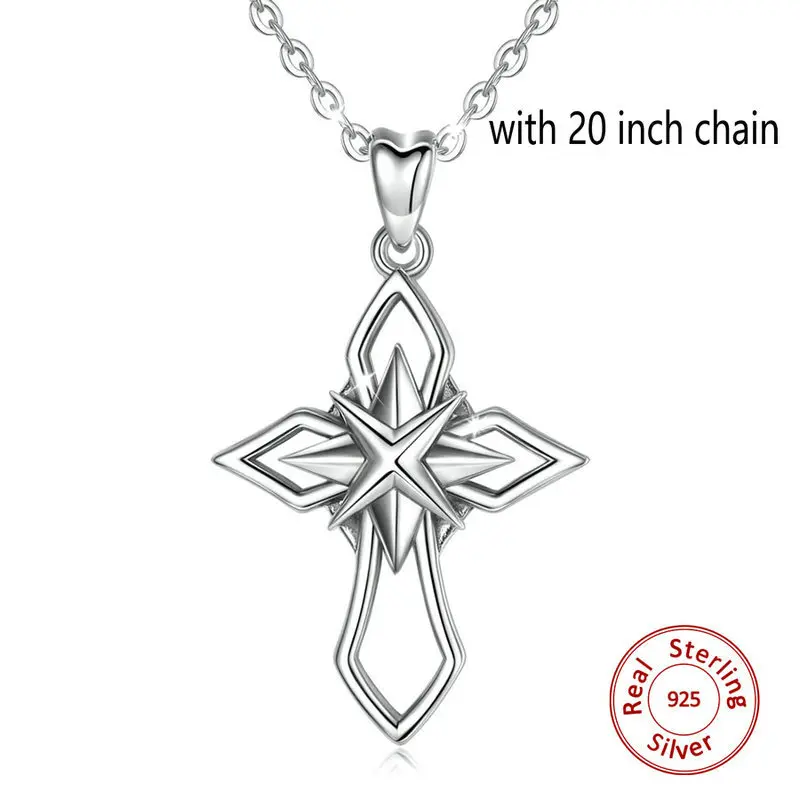 with 20inch chian Loveon Новое поступление Настоящее серебро 925 пробы звезда крест кулон ожерелья для женщин модные ювелирные изделия для дропшиппинг D443 - Окраска металла: with 20inch chian