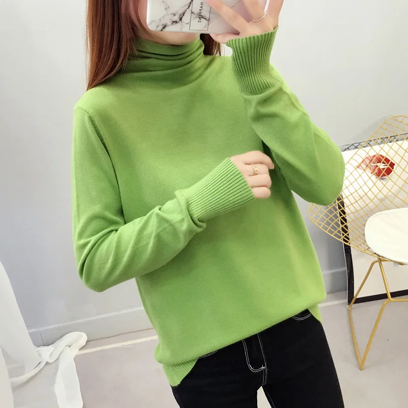 

Women's Long Sleeve Knitted Tops Casual Loose Turtleneck Sweaters Autumn Winter Solid Sweatshirts 2019 New Knitting Tops