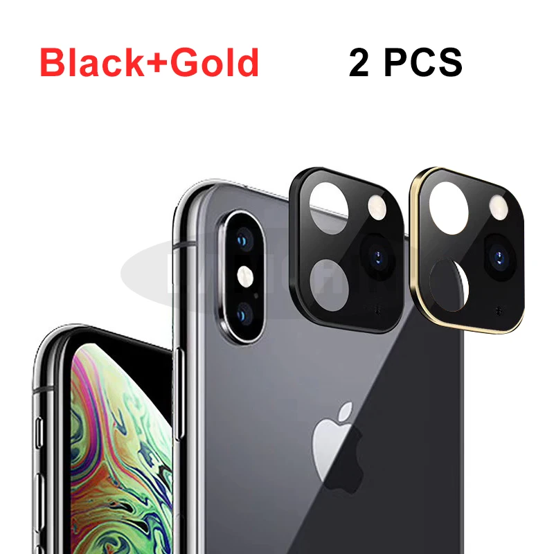 Модифицированный чехол для камеры из титанового сплава протектор для iPhone X Xs Max Второе изменение 11 Pro Max 11pro наклейка на рассеиватель - Цвет: Black Gold 2PCS