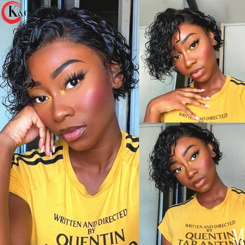 

KUNGANG Pixie Cut Wig 13*4 Curly Lace Front Human Hair Wigs Middle Ratio lace wig 150% 180% Density Non-Remy Hair