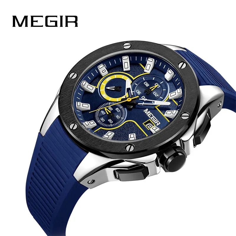 

MEGIR Men Watch Chronograph Silicone Strap Quartz Army Military Sport Student Watches Brand Luxury Relogio Masculino 2053