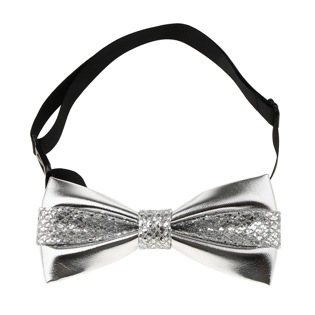 Men's PU Leather Sequins Shining Wedding Pre Tied Bowtie Tuxedo Necktie