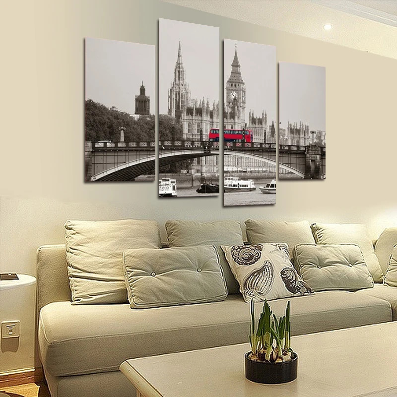 Modern-City-Landscape-London-Big-Ben-Red-Bus-4-Pieces-Canvas-Painting-Posters-And-Prints-Wall (4)
