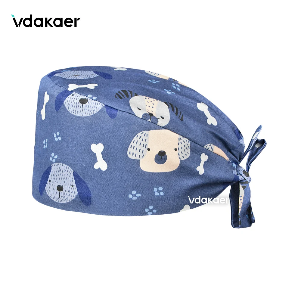 Маленькая Медвежонок Печать хлопок Pet Лаборатория красоты Рабочая шляпа скрабы