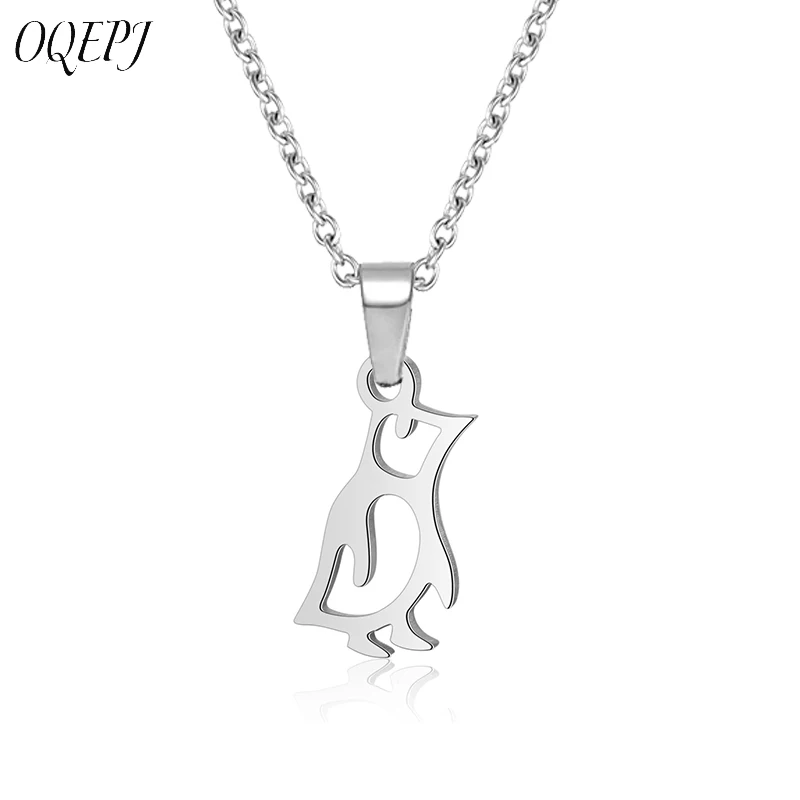

OQEPJ Fashion Hollow Cute Penguin Necklace Pendant Stainless Steel Silver Color Simple Elegant Animal Necklace For Women Jewelry