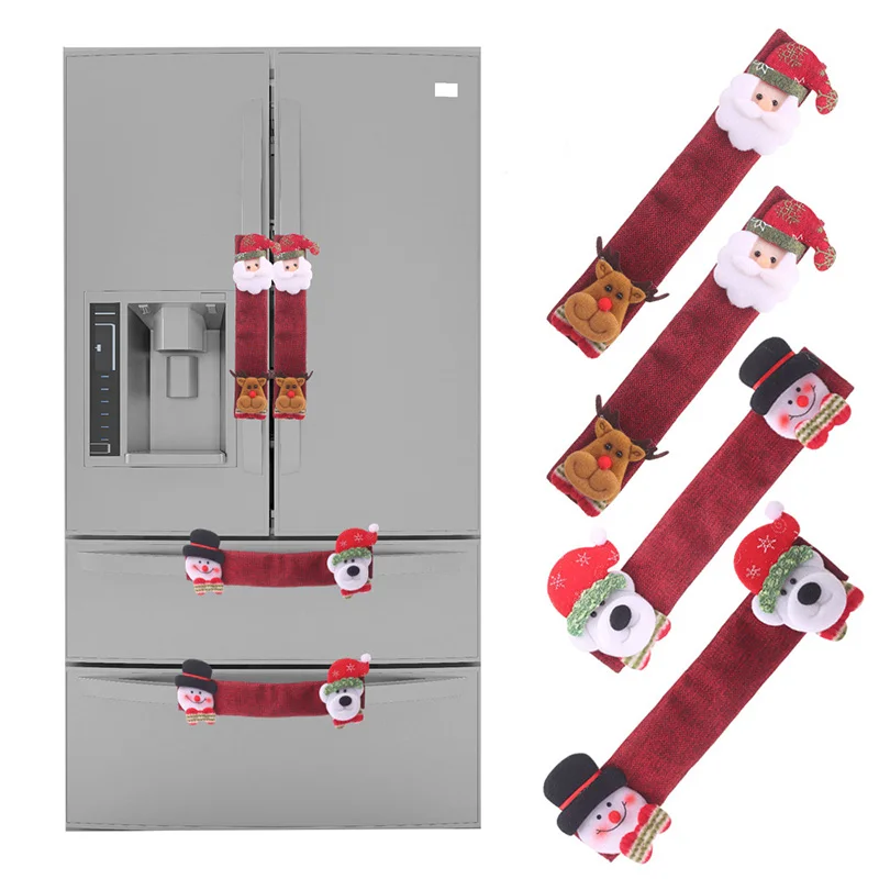 

1 Set Christmas Refrigerator Oven Gloves Door Handle Anti-static Covers Microwave Dishwasher Cloth Protector Decoration Santa