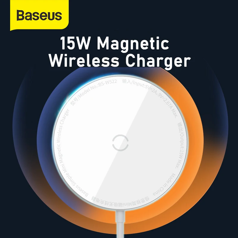 Baseus Mini Magnetic Wireless Charger 15W PD Quick Charging Pad For iPhone 12 Pro Max Thin Portable Wireless Phone Charger