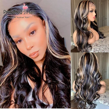 

Preferred Piano Highlight Wig Remy Brazilian Ombre Lace Front Human Hair Wigs Pre Plucked Remy Transparent Lace Wigs for Women