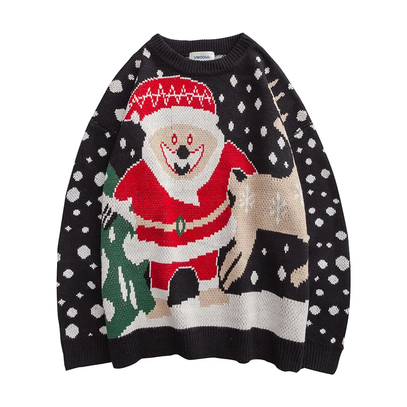Рождественский вязаный свитер для мужчин/женщин, зима, осенние красные рождественские свитера, пуловер с длинным рукавом для пар, Мужская теплая Модная Новинка - Цвет: black