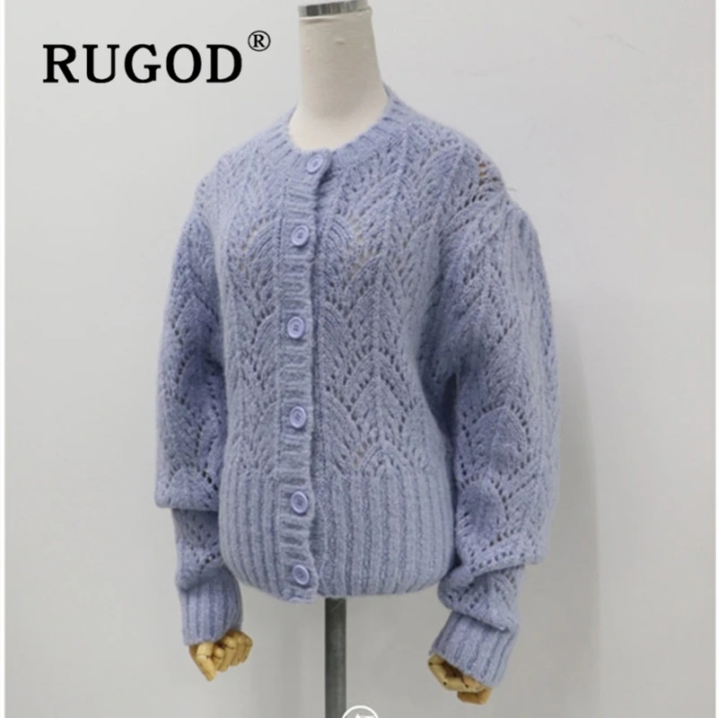 RUGOD корейский вязаный кардиган женский винтажный круглый вырез длинный рукав выдалбливают весенний свитер пальто женские модные пальто