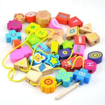 

Baby Wooden Beads Toys Set DIY Shape Digital Beading Toy Kids Stringing Threading Beads Game Montessori Toys Early Education