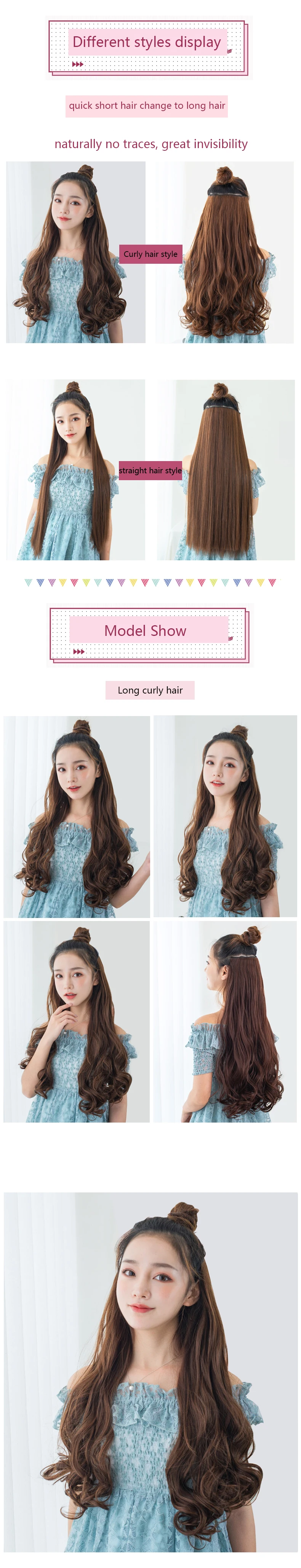 SHANGKE Synthetic 24-Inch Straight Clip in Hair Extensions Heat Resistant Wavy Hairpiece High Temperature Fiber False Hair SHANGKE Synthetic 24-Inch Straight Clip in Hair Extensions Heat Resistant Wavy Hairpiece High Temperature Fiber False Hair