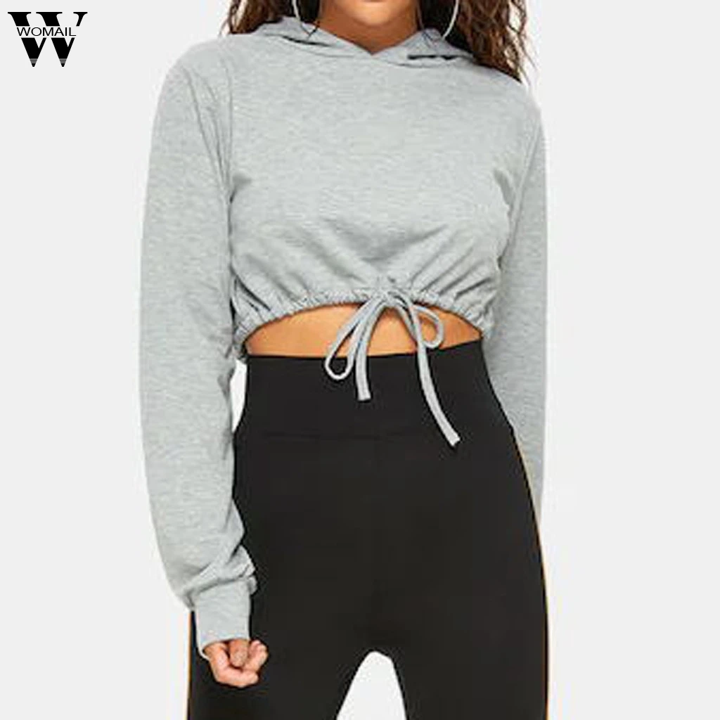 Женские толстовки свитшоты модная однотонная Толстовка на шнуровке свитшот с