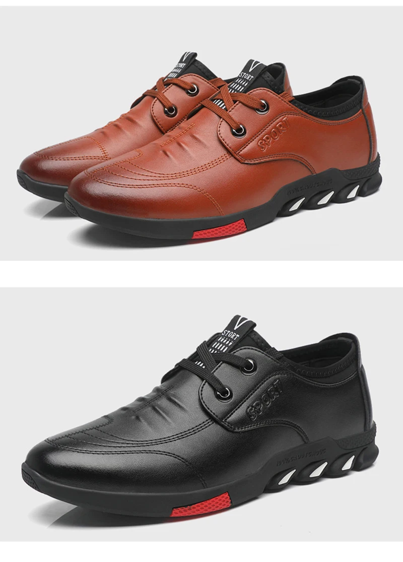 Merkmak New Autumn Men Leather Casual Shoes Classic Lace-up Business Flats Fashion British Style Increasing Shoes Big Size