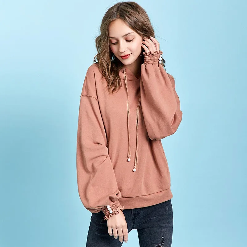 Коричневый ARTKA Autumn New Women Sweatshirt Fashion Lantern Sleeve Hoodie Sweatshirt O-Neck Pullover Casual Hoodies Women VA10596Q - Цвет: Коричневый