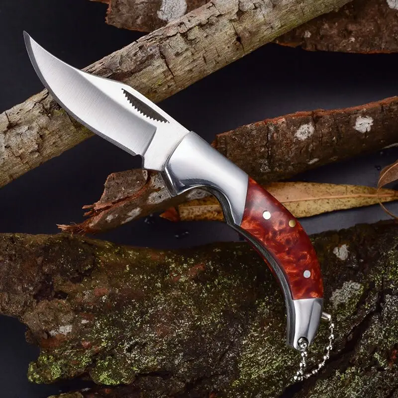 

Karambit Folding Knife Hunting Camping Survival Tool Dcbeer Steel+Wood Handle Knives EDC Tool Pocket Knife Wallet Ninja