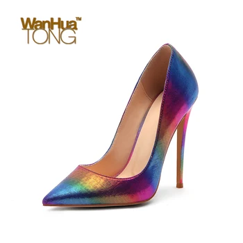 

Wanhuatong Woman Wedding Pumps Silk Stain Multicolor Pointed Toe Stiletto Heel Sexy Party Fashion Shoes Size45