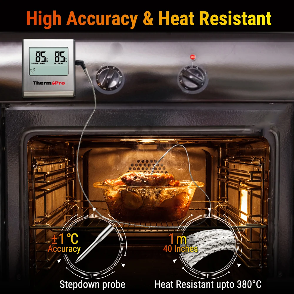 Цифровой термометр ThermoPro TP16 с таймером из нержавеющей стали для барбекю мяса
