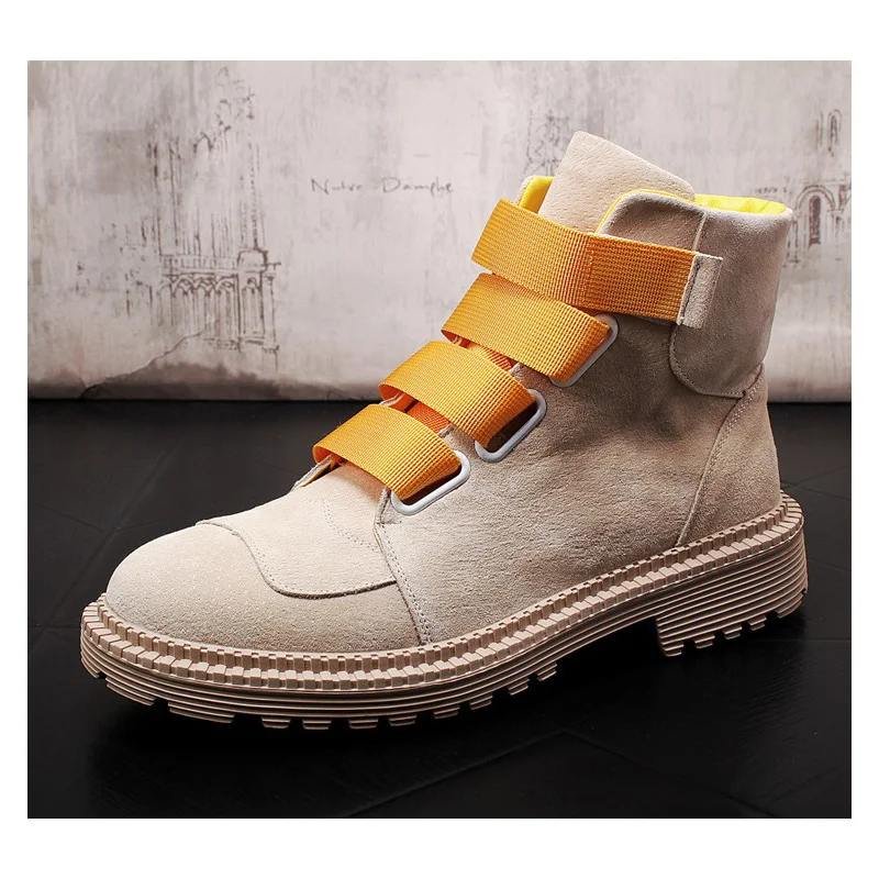 Beige Boots Сезон осень-зима; замшевые кожаные ботинки; мужские Ботинки martin; повседневная обувь на платформе с желтым ремешком; Водонепроницаемая мужская обувь на толстом каблуке; zapatos de hombre - Цвет: Beige Boots