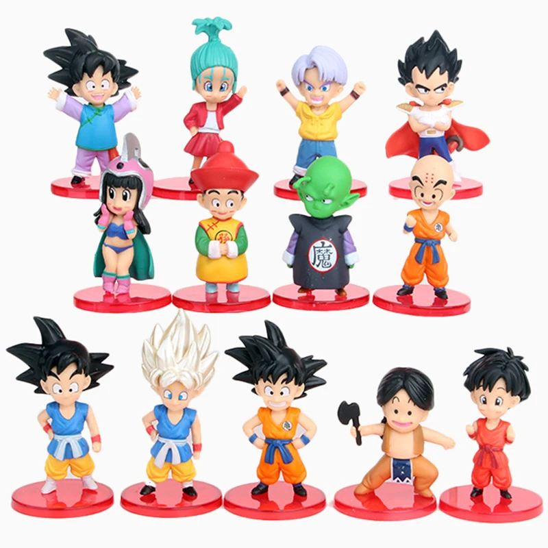 Hot Products! DBZ Son Goku Trunks Vegeta Bulma Upa Action Figures Kulilin Pan Piccolo Chichi Anime Figurines Kids Toys for Children 13pcs/set