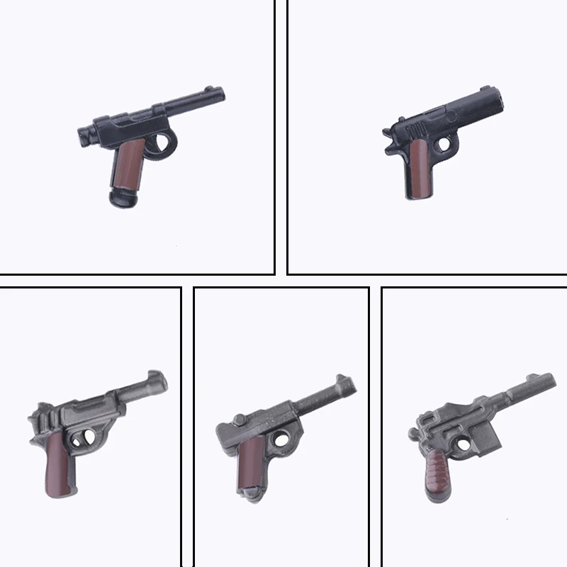 

10Pcs/Lot MOC Military Two color Small pistol model Building Blocks DIY Soldier Figure Parts Two color Gun accessory Bricks Toys