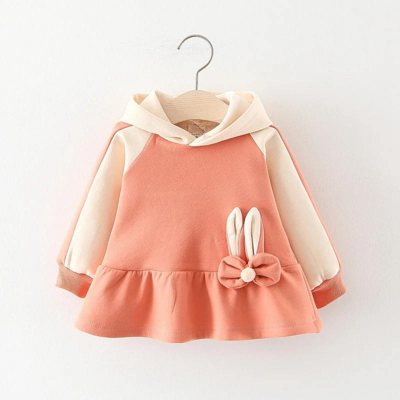 Girls Autumn Princess Dress Long Sleeve Velvet Hooded Bow Dress Winter Baby Kids Children Sweatshirt-Dresses Vestido S10038 - Цвет: Orange