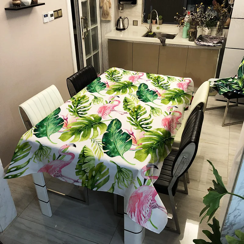 Tablecloth Tropical Banana Leaf Printing Waterproof Table Cloth  Geometrictropical Plant Leaves Sloth Bird Pattern Tablecloth