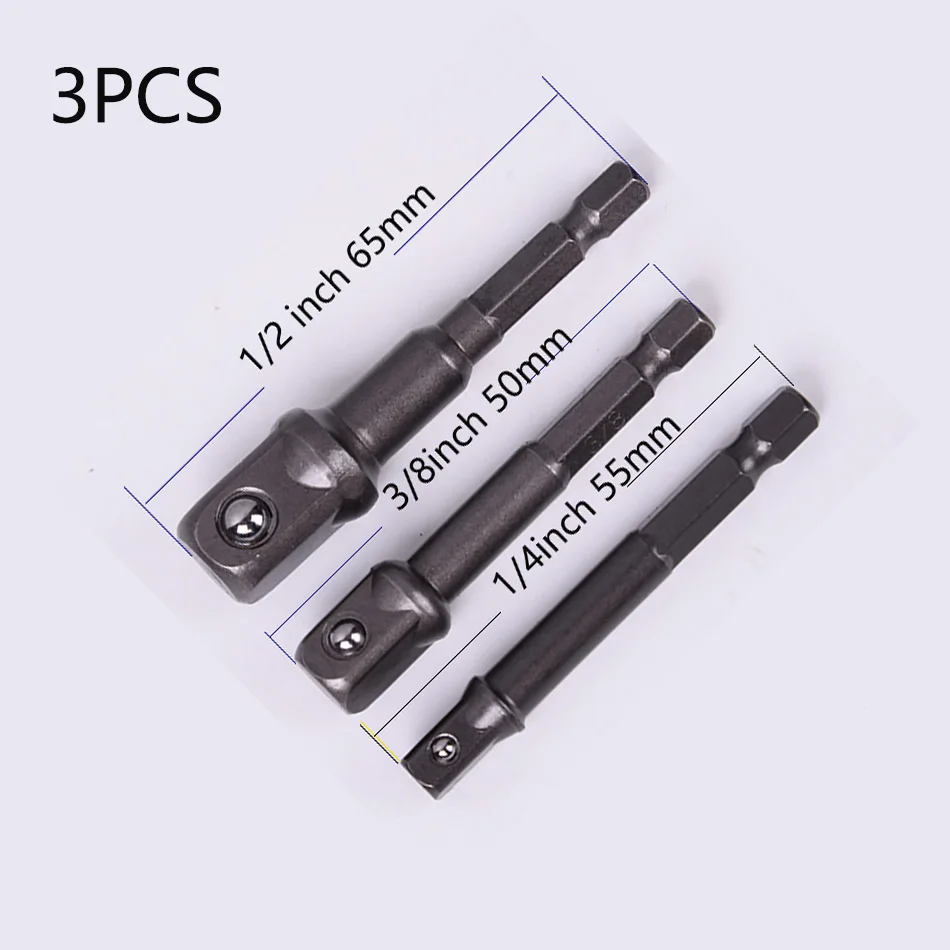 

3Pcs 1/4" 3/8" 1/2" Sleeve Adapte Hex Shank Wrench Sleeve Extension Bit Adaptor Bar Drive Power Drill Bit Socket Driver Set