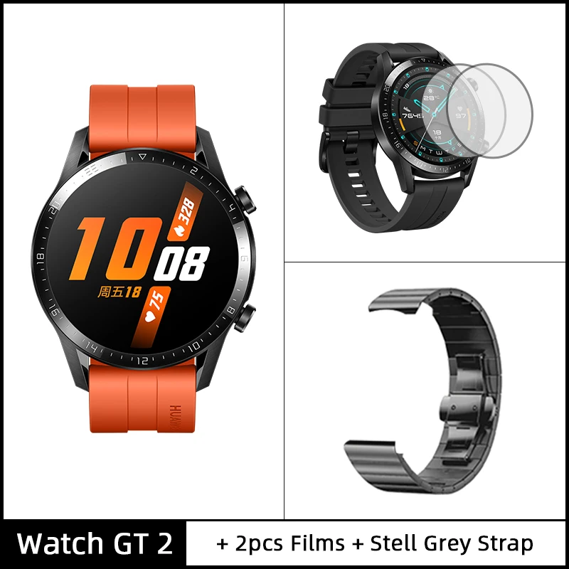 Huawei Watch GT 2 GT2, умные часы, Bluetooth 5,1, фитнес-трекер, срок службы батареи 14 дней, телефонный звонок, монитор сердечного ритма, Android, gps промо-код newyear1200 / newyear600 - Цвет: 46Orange AddFlimCase
