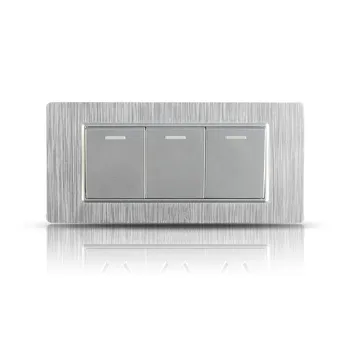 

Switch socket brushed silver switch panel three - open double control