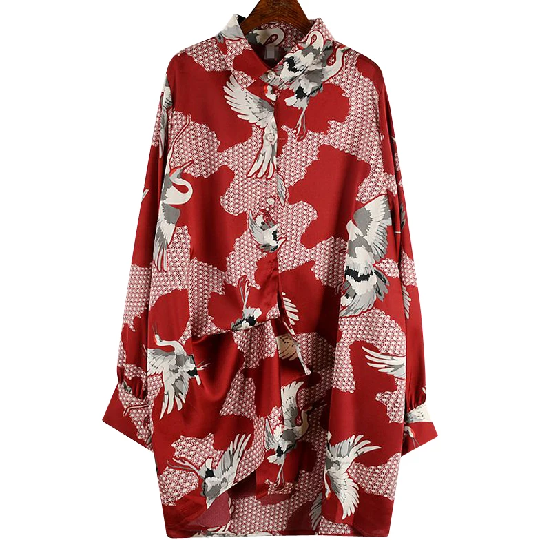 

[EWQ] 2020 Spring Autumn New Pattern Lapel Long Sleeve Print Patchwork Single Breasted Casual Shirt Women Fashion Tide AK46417