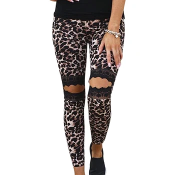 

VICABO Sexy Leopard Pants for Women Hole printed Hollow Lace Pencil Pants Ladies Girls Clothes