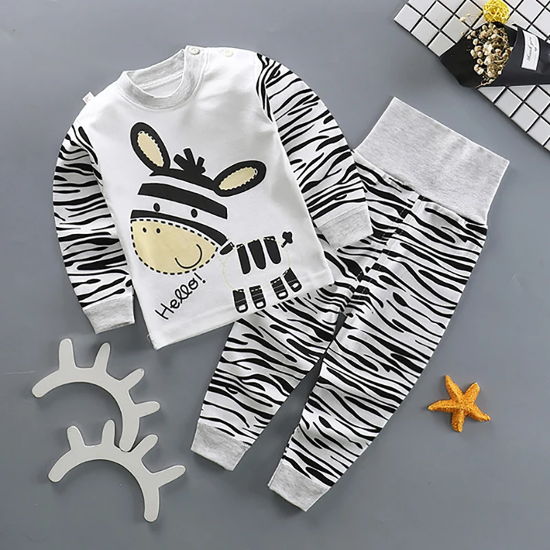 zebra Spring and Fall Infant Baby Boys Girls Clothes Sets Outfits Cotton Animal Sports Suit for Newborn Baby Boys Girls Pajamas Sets - Цвет: zebra