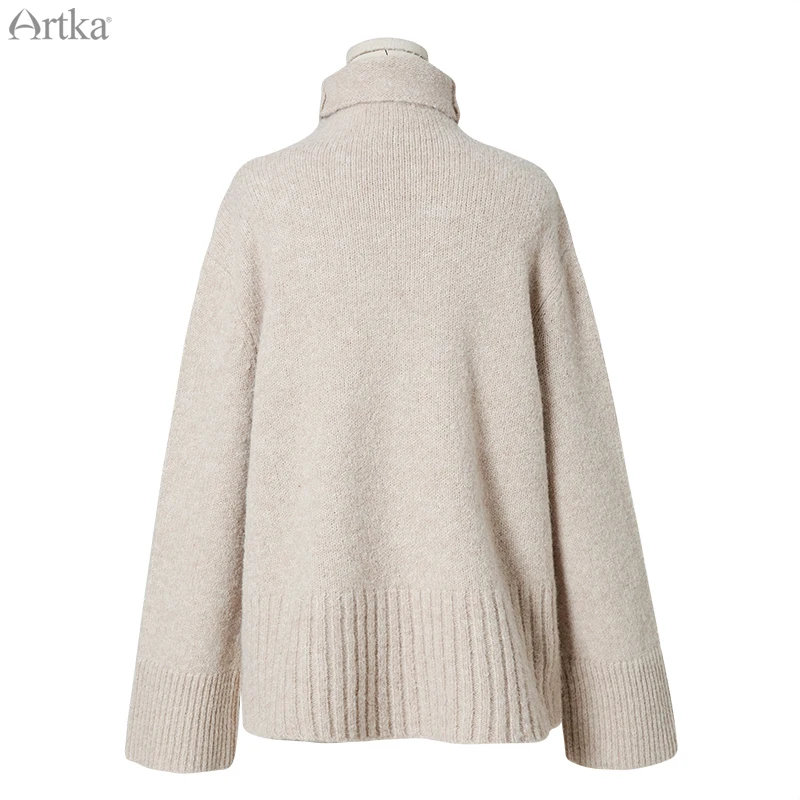 ARTKA Зимний женский свитер, повседневный однотонный шерстяной свитер с высоким воротом, плотный теплый Свободный пуловер свитер YB10797Q