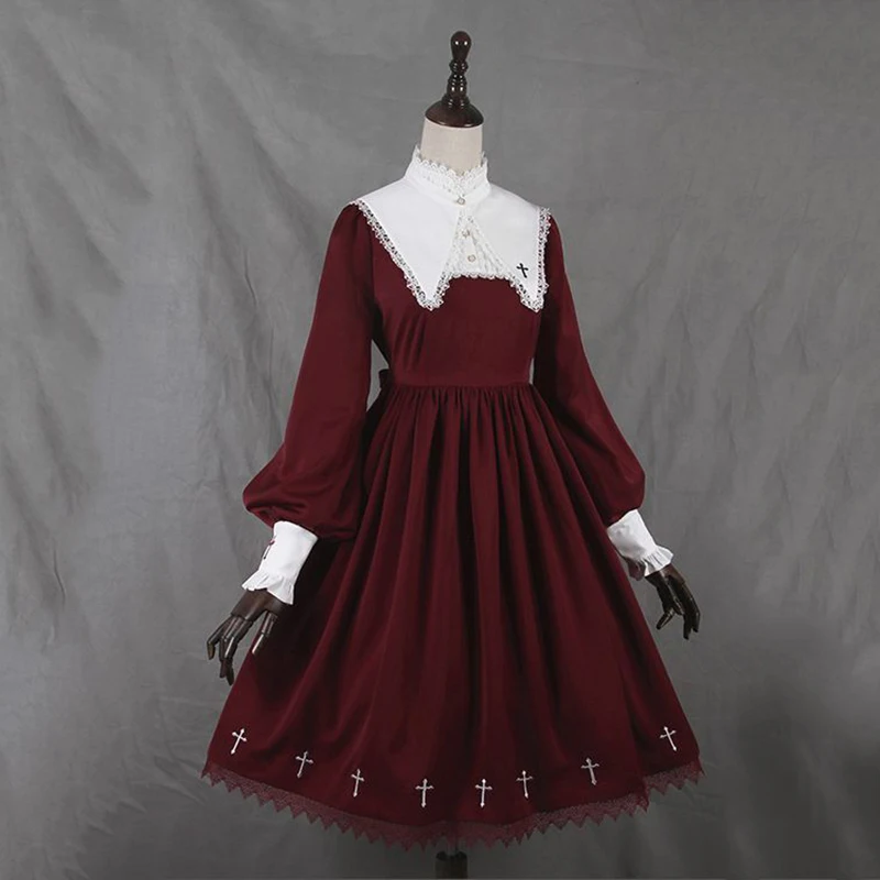 

Imily Bela Vintage Gothic Lolita A-line Dress Turn-down Collar Lantern Sleeve Print Shirt Dress High Waist Plus Size Vestidos