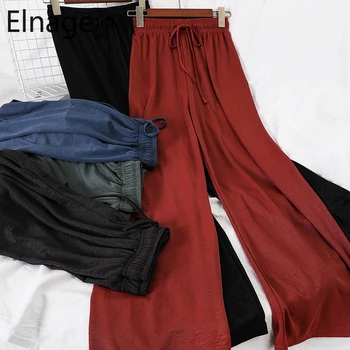 

Elnage Vertical Casual Summer Wide Leg Pants Long High Waist Slim Straight Trousers Korean Style Vintage Spodnie Damskie 5A796