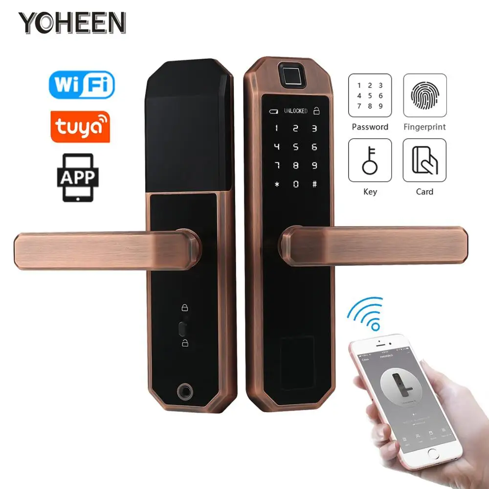 

Wifi Security Smart Door Lock With Tuya App, Electronic Biometric Fingerprint Intelligent Lock With Password RFID card