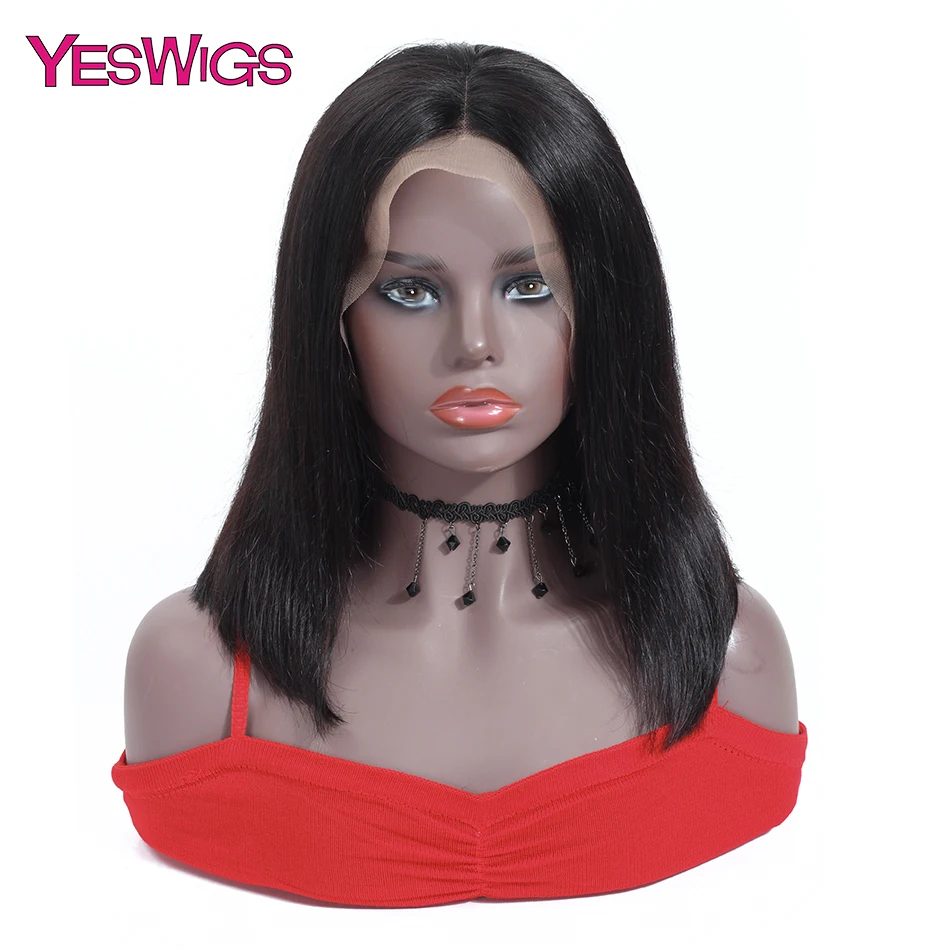 

YESWIGS 13x4 Short Bob Lace Front Wigs Malaysian Straight Human Hair Wigs For Women Remy Natural Color Wig