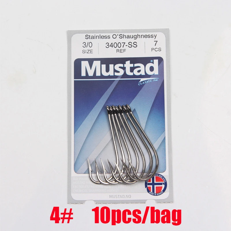 Mustad норвежский рыболовный крючок с высоким содержанием углерода, 8-8/0#, 34007SS - Цвет: 4