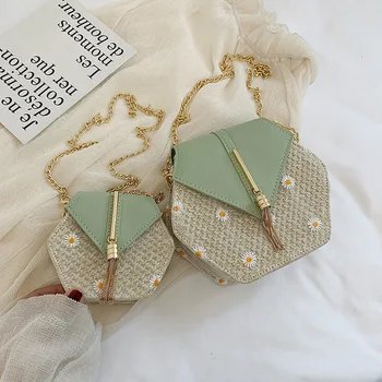 

Hexagon Mulit Style Straw+leather Handbag Women Summer Rattan Bag Handmade Woven Beach Circle Bohemia Shoulder Bag New Fashion
