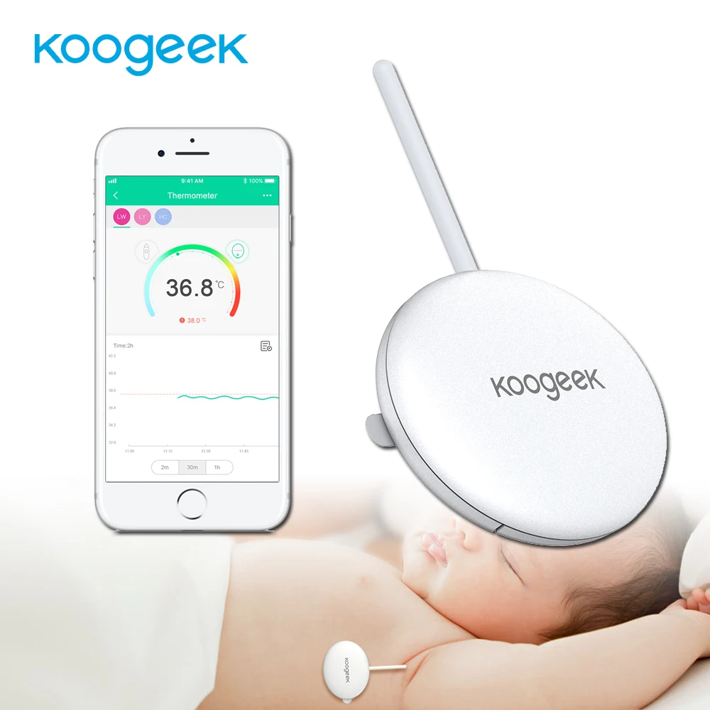 Koogeek Wearable Smart Baby Thermometer Professional Accurate Wireless 4.0 24-hour Continuous Monitoring 10 Adhesive Patches | Электроника