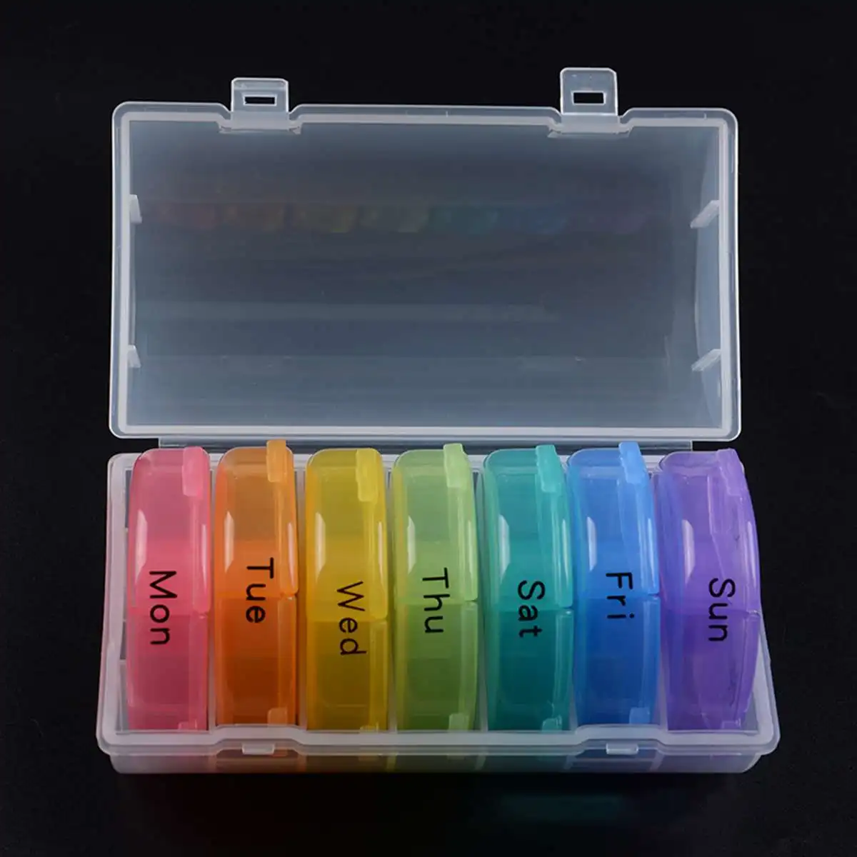 Portable 21 Grids Pills Box Holder Rainbow Round Travel Weekly Medicine Tablet Organizer with Transparent Storage Box Dispenser