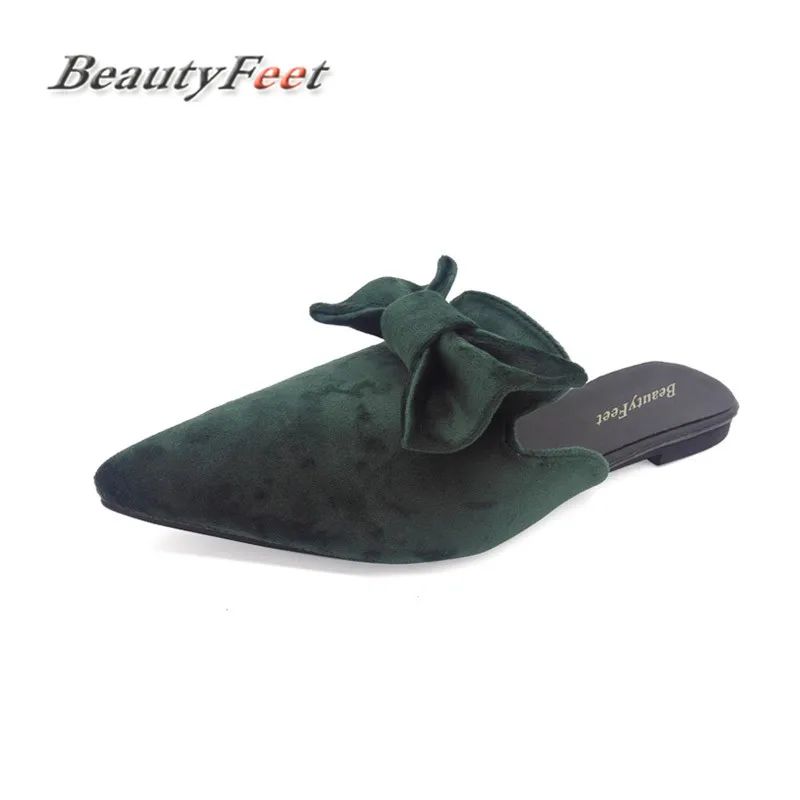 

2018 Summer Slippers Women Shoes Woman Bow Knot Flock Low Heels Slides Solid Color Ladies Shoes Pantufa Scarpe Donna Chinelos