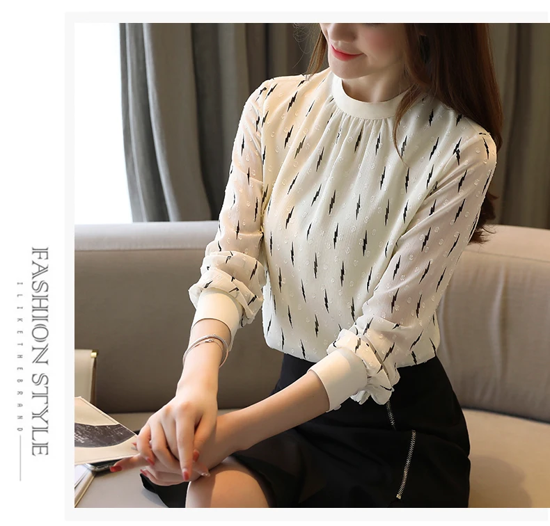 Blusas mujer de moda, длинный рукав, одноцветная белая рубашка для женщин, топы для девушек, топы, блузки из шифона, стоячая женская одежда 6321 50
