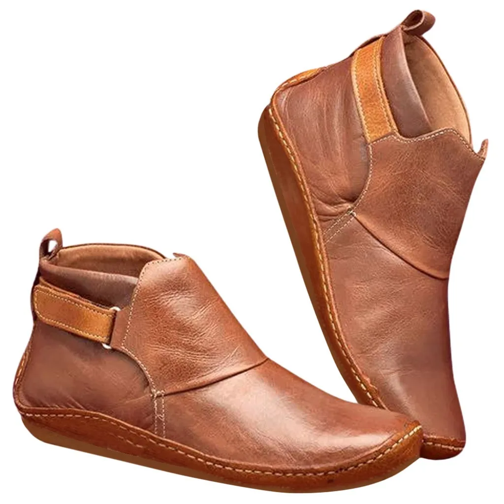 

Vintage Leather Ankle Boots For Woman Large Size High Quality Buckle Strap short Boots woman shoes Fashion Waterproof boots 2020