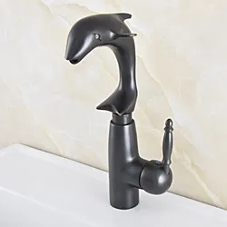 Black Oil Rubbed Bronze Swivel Spout Single Handle Lever Cute Animal Dolphin Style Bathroom Kitchen Sink Faucet Mixer Tap msf845