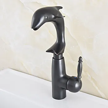 

Black Oil Rubbed Bronze Swivel Spout Single Handle Lever Cute Animal Dolphin Style Bathroom Kitchen Sink Faucet Mixer Tap msf845