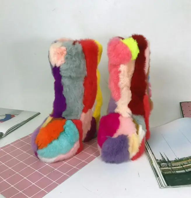 Женские зимние сапоги до середины икры; Bota Feminina; зимние сапоги; Botines Mujer; Разноцветные Женские ботинки на танкетке; Zapatos De Mujer - Цвет: As Pic