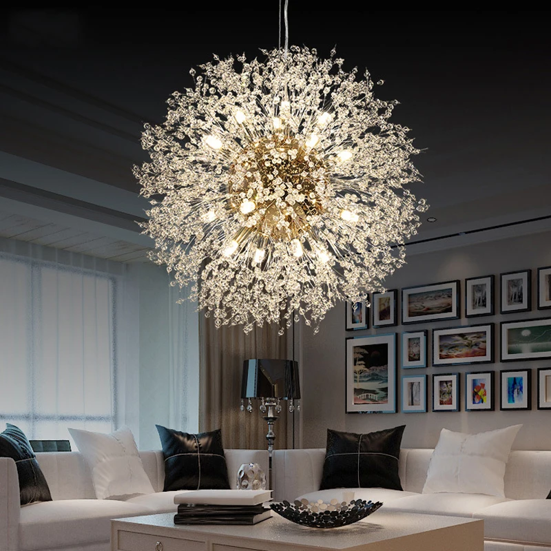 Nordic led crystal ceiling lamp chandelier for living bedroom room gold silver ball 3-color no remote control home decoration