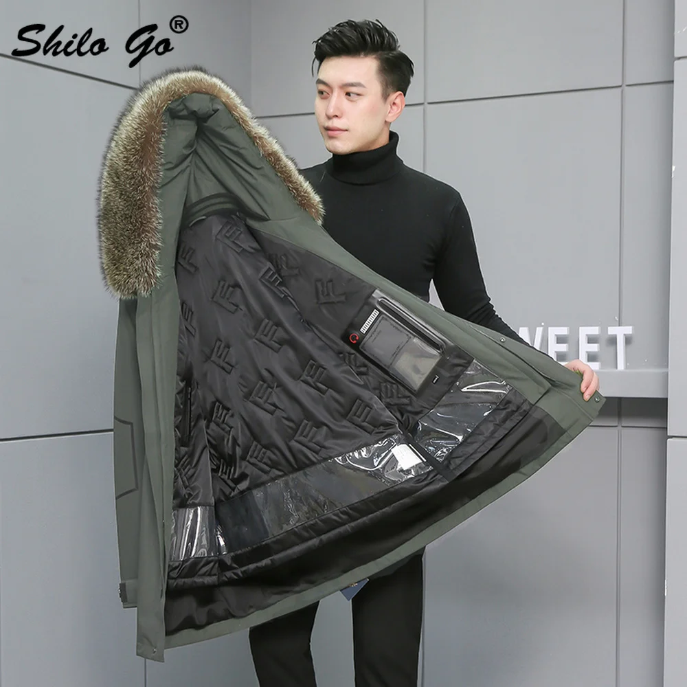 Меховые парки Smart casual, воротник из натурального меха енота, Толстая теплая подкладка из кроличьего меха, пуховое пальто с рукавами, Мужская зимняя армейская зеленая верхняя одежда